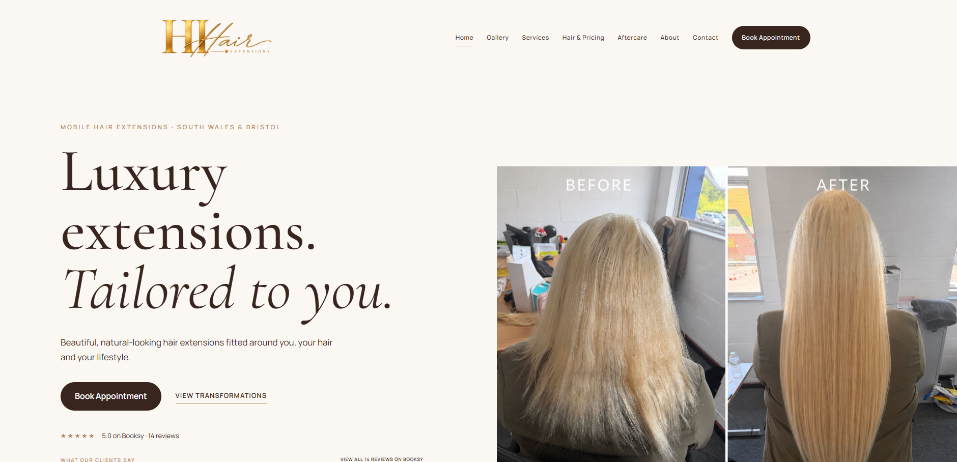 HI Hair Extensions website displayed on desktop